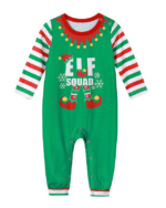 Christmas pyjamas green striped with Elf Squad pattern