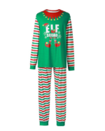 Christmas pyjamas green striped with Elf Squad pattern