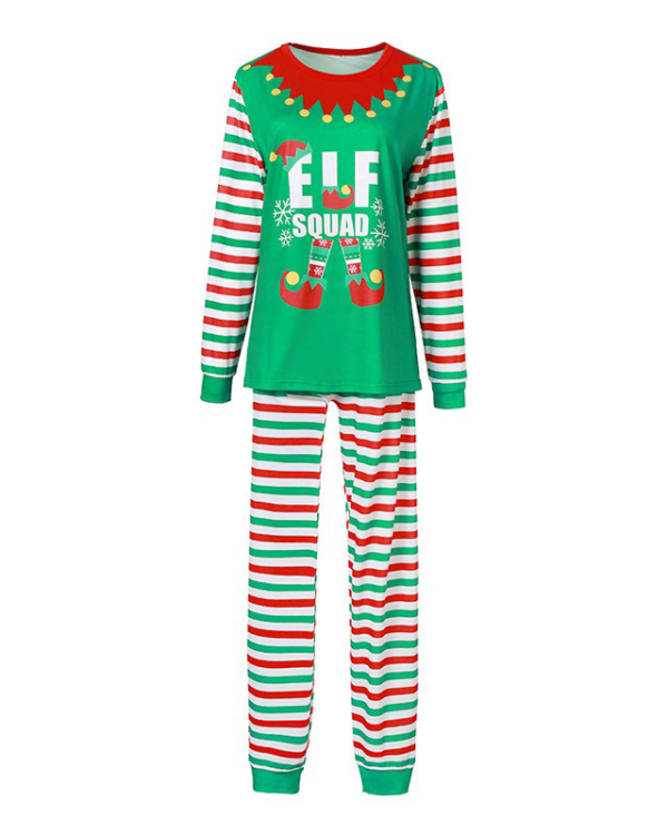 Christmas pyjamas green striped with Elf Squad pattern