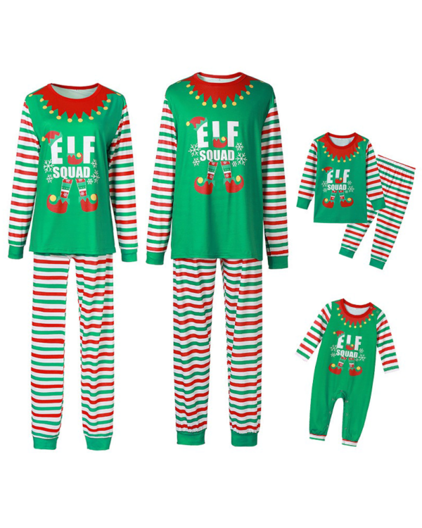 Julpyjamas grönrandig med Elf Squad-mönster