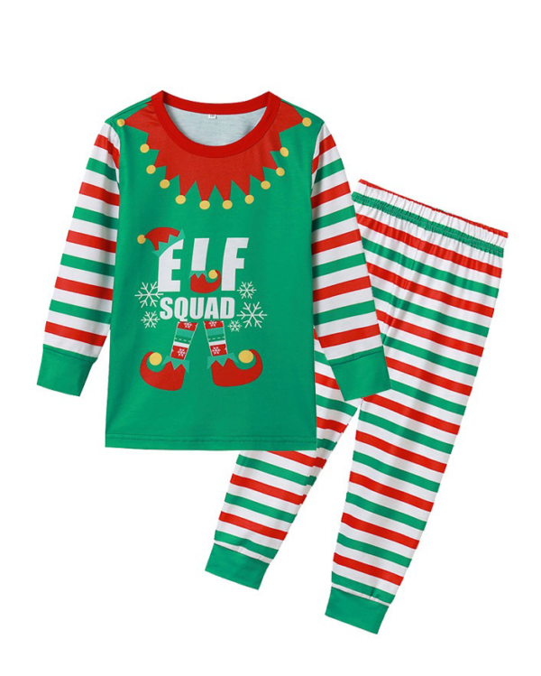 Julpyjamas grönrandig med Elf Squad-mönster