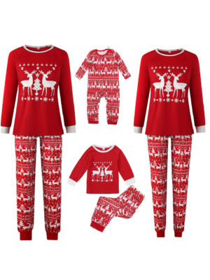 Red Christmas pyjamas Reindeer around a tree
