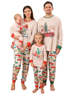 Family Christmas pyjamas Car journey