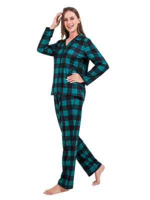 modern green check family christmas pyjamas photo woman 2