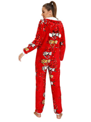 women's christmas couples jumpsuit christmas kitten enguirlandé female back model