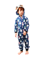 Blue snowman jumpsuit with reindeer hood for all ages