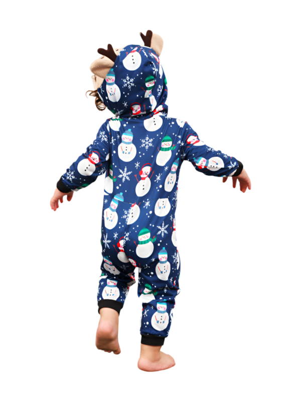 Blue snowman jumpsuit with reindeer hood for all ages