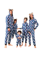Blue snowman jumpsuit with reindeer hood for all ages