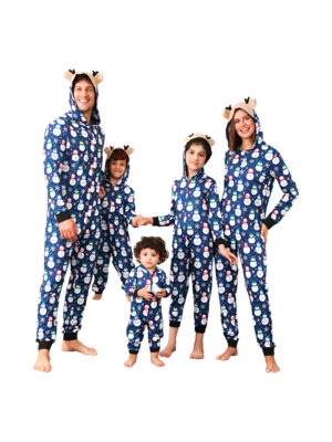 Blue snowman jumpsuit with reindeer hood for all ages