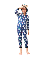 Blue snowman jumpsuit with reindeer hood for all ages