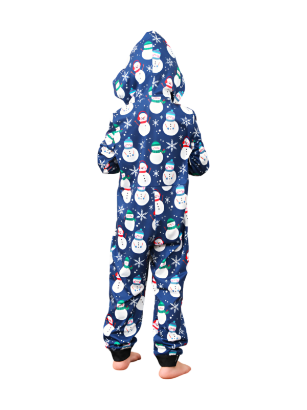 Blue snowman jumpsuit with reindeer hood for all ages