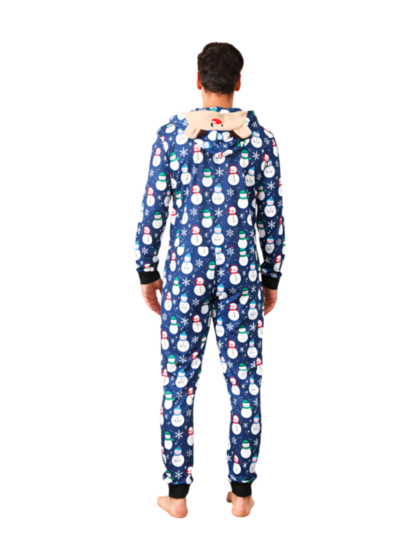 Blue snowman jumpsuit with reindeer hood for all ages