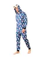 Blue snowman jumpsuit with reindeer hood for all ages