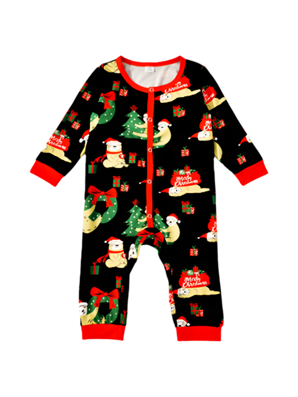 Christmas Sloths hanging from the garlands, whole matching family pyjamas
