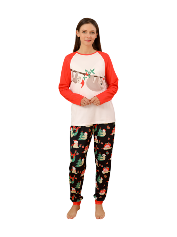 Christmas Sloths hanging from the garlands, whole matching family pyjamas
