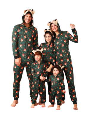 Green cute reindeer jumpsuit with reindeer hood for all ages