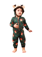 Green cute reindeer jumpsuit with reindeer hood for all ages