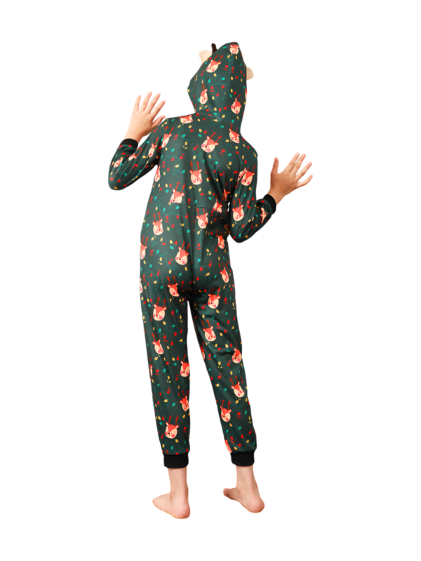 Green cute reindeer jumpsuit with reindeer hood for all ages