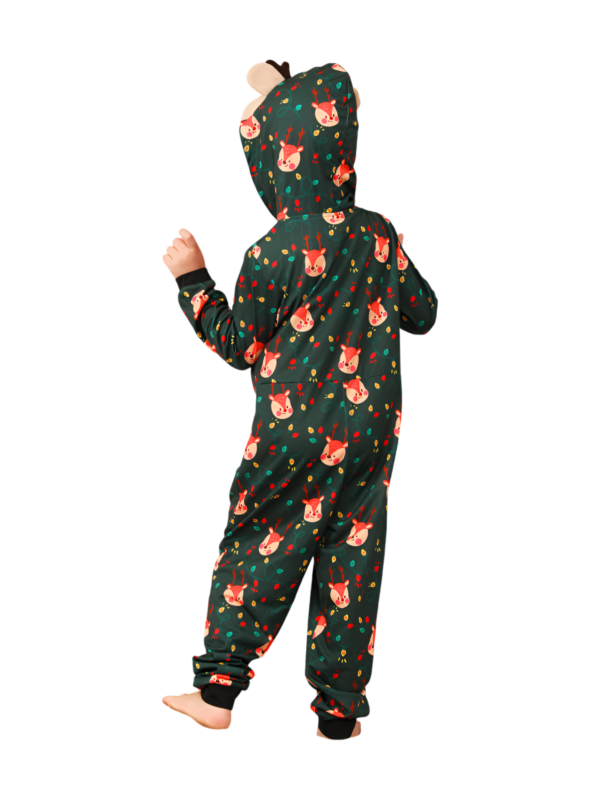 Green cute reindeer jumpsuit with reindeer hood for all ages