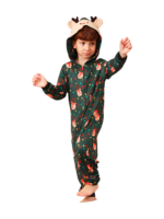 Green cute reindeer jumpsuit with reindeer hood for all ages