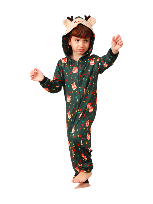 Green cute reindeer jumpsuit with reindeer hood for all ages
