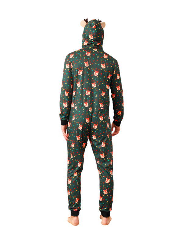 Green cute reindeer jumpsuit with reindeer hood for all ages