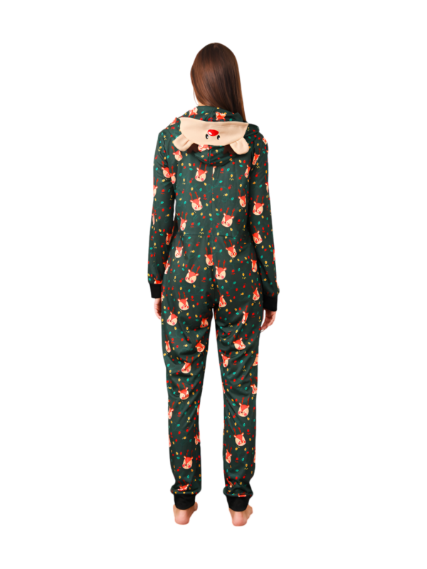 Green cute reindeer jumpsuit with reindeer hood for all ages
