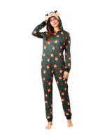 Green cute reindeer jumpsuit with reindeer hood for all ages