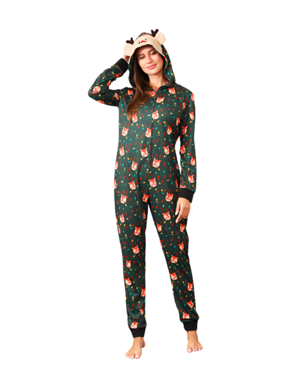 Green cute reindeer jumpsuit with reindeer hood for all ages