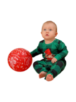 Matchande rutig pyjamas med en hund som är redo att gå ut till jul