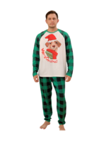 Matchande rutig pyjamas med en hund som är redo att gå ut till jul