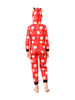 Rode kerstman “Ho Ho Ho” jumpsuit met rendier kap voor alle leeftijden
