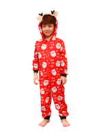 Rode kerstman “Ho Ho Ho” jumpsuit met rendier kap voor alle leeftijden