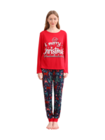 Red blue family Merry Christmas printed pajama with patterns