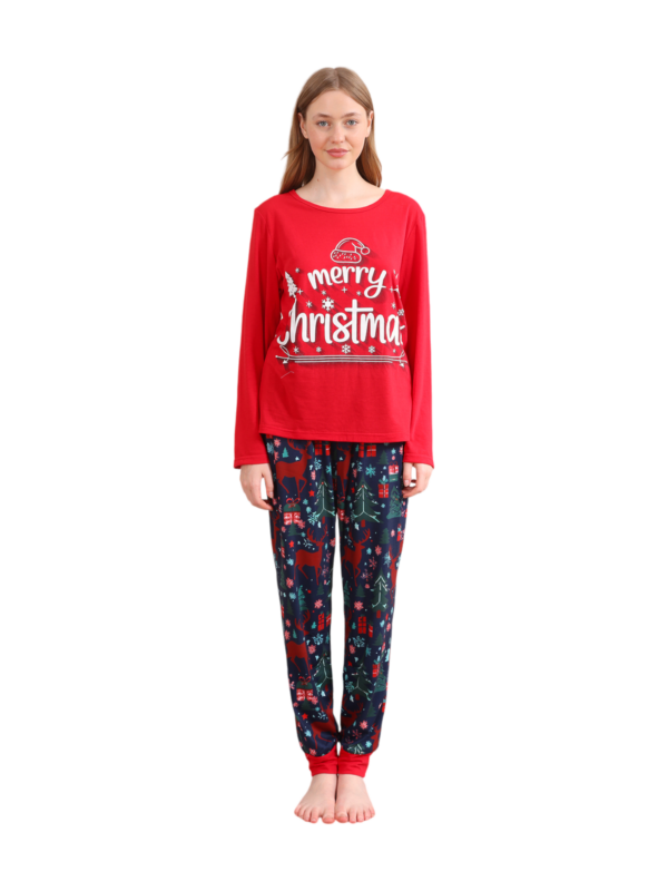 Red blue family Merry Christmas printed pajama with patterns