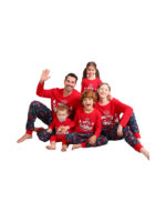 Red blue family Merry Christmas printed pajama with patterns