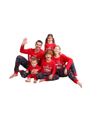 Red blue family Merry Christmas printed pyjama with patterns