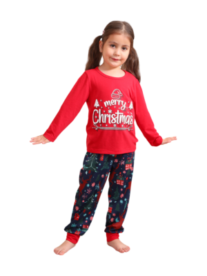 Red blue family Merry Christmas printed pyjama with patterns (5)