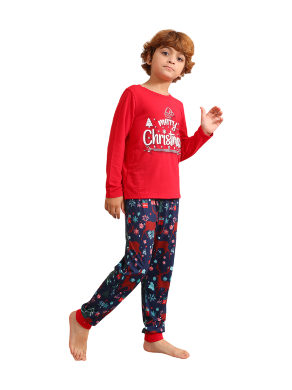 Red blue family Merry Christmas printed pajama with patterns