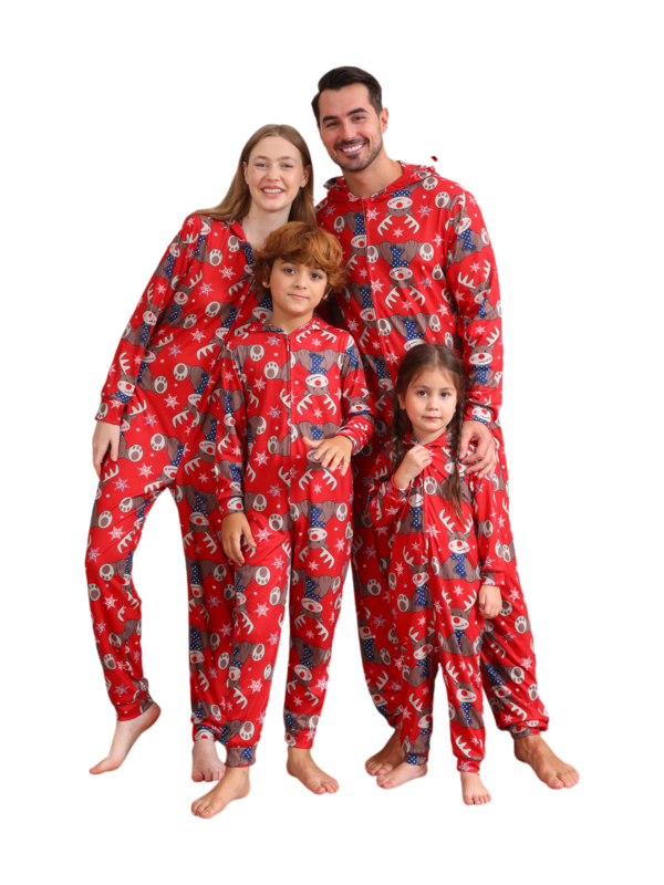 Red Reindeer Hood Jumpsuit, reindeer blue-scarf design