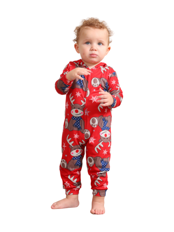 Red Reindeer Hood Jumpsuit, reindeer blue-scarf design