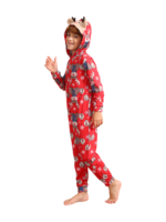 Red Reindeer Hood Jumpsuit, reindeer blue-scarf design