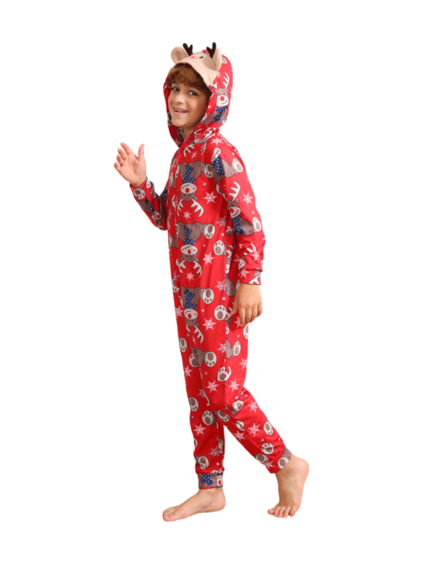 Red Reindeer Hood Jumpsuit, reindeer blue-scarf design