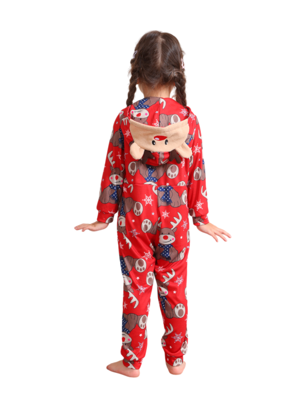 Red Reindeer Hood Jumpsuit, reindeer blue-scarf design