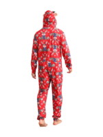 Red Reindeer Hood Jumpsuit, reindeer blue-scarf design