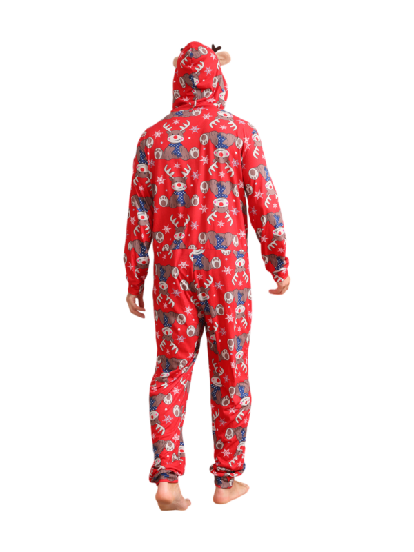 Red Reindeer Hood Jumpsuit, reindeer blue-scarf design