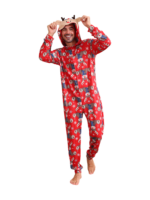 Red Reindeer Hood Jumpsuit, reindeer blue-scarf design