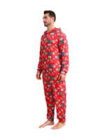 Red Reindeer Hood Jumpsuit, reindeer blue-scarf design