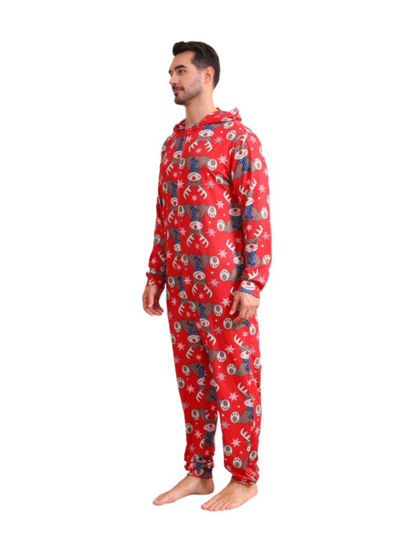 Red Reindeer Hood Jumpsuit, reindeer blue-scarf design