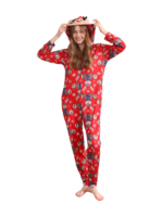 Red Reindeer Hood Jumpsuit, reindeer blue-scarf design